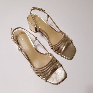 NWOB Reformation Eleonora Slingback Block Heel Sandals Gold Size 8 $248